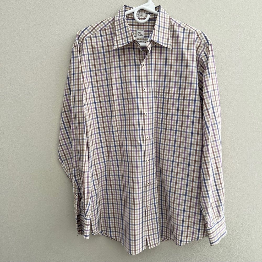 Peter Millar Shirt Mens Large Check Weekender Wash Long Sleeve Blue purple